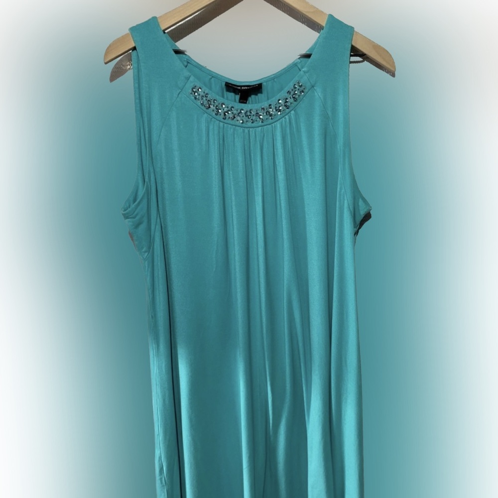 Lane Bryant 18/20 Teal tank dress with beaded neckline.